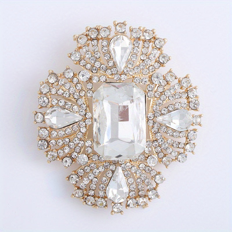 Elegant brooch adorned with sparkling rhinestones, ideal for adding a touch of luxury to women's dresses, coats, sweaters, and corsages.