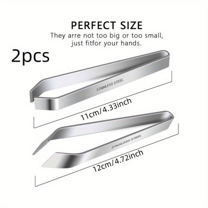 Professional grade fishbone tweezers with stainless steel flat and tilted tips for easy removal, perfect for restaurants and home cooking.