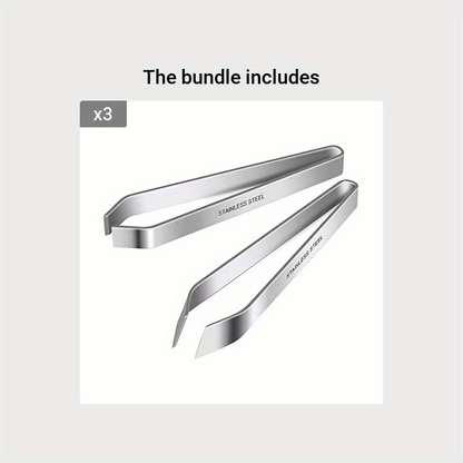 Professional grade fishbone tweezers with stainless steel flat and tilted tips for easy removal, perfect for restaurants and home cooking.