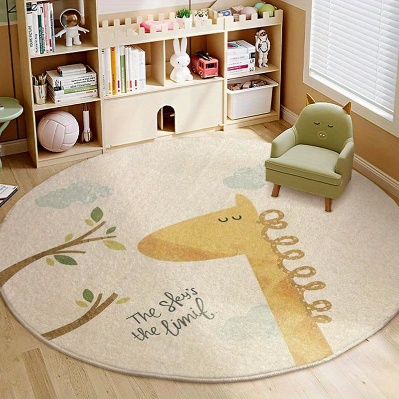 Decorate your living room or bedroom with this adorable Cute Cartoon Animals Pattern Round Rug made with Artificial Cashmere. This Non-slip Floor Rug is a Suitable Soft Carpet that adds a cozy atmosphere to any space. This Non-shedding Decorative Floor