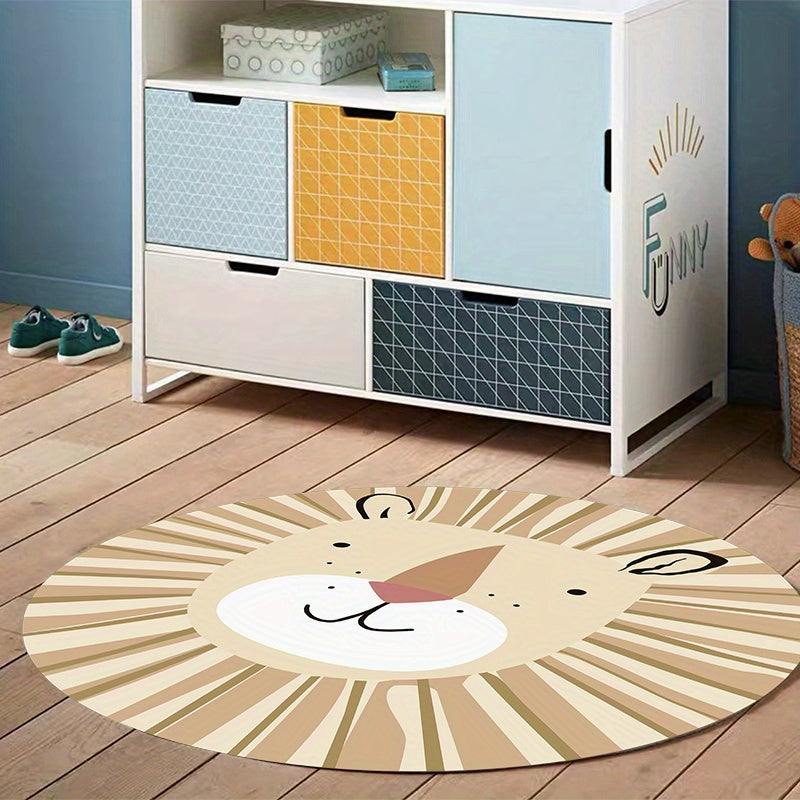 Decorate your living room or bedroom with this adorable Cute Cartoon Animals Pattern Round Rug made with Artificial Cashmere. This Non-slip Floor Rug is a Suitable Soft Carpet that adds a cozy atmosphere to any space. This Non-shedding Decorative Floor