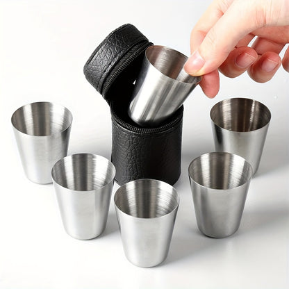 5-piece set of 30ml stainless steel cups for outdoor travel and parties, with whiskey cups, ideal for picnics and events.