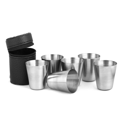 5-piece set of 30ml stainless steel cups for outdoor travel and parties, with whiskey cups, ideal for picnics and events.