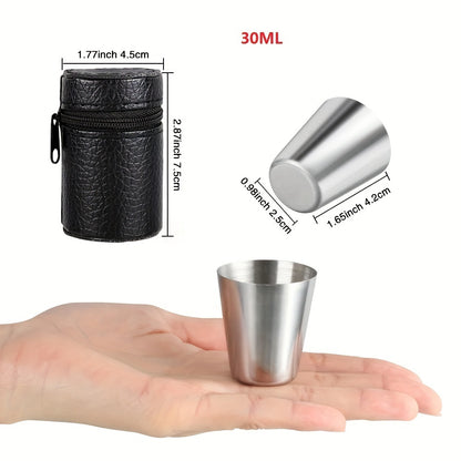 5-piece set of 30ml stainless steel cups for outdoor travel and parties, with whiskey cups, ideal for picnics and events.