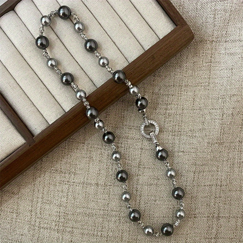 Exquisite 925 Silver-Plated Shell Pearl Necklace and Bracelet Set - Elegant Tahitian-Inspired Sweater Chain Jewelry for Women, Perfect for Everyday Wear and Gifting - Exclusive High-Quality Sweater Chain Accessory