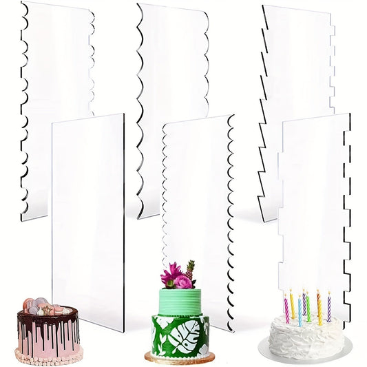 Set of 6 acrylic cake scrapers - Multifunctional tools for smoothing and shaping your baked goods, perfect for DIY baking. Easy to clean and food-safe, these gadgets are a must-have for your kitchen.