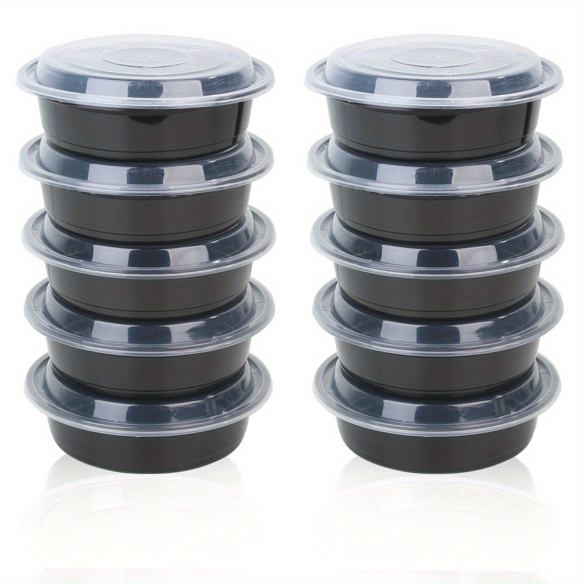 Black Round Food Storage Containers in Sets of 10, 30, or 50 - Stackable, Leak-proof, and Microwave Safe Lunch Boxes with Lids. Perfect for Meal Prep, Outdoor Activities, and School Supplies. Essential Kitchen Storage and Household Item.