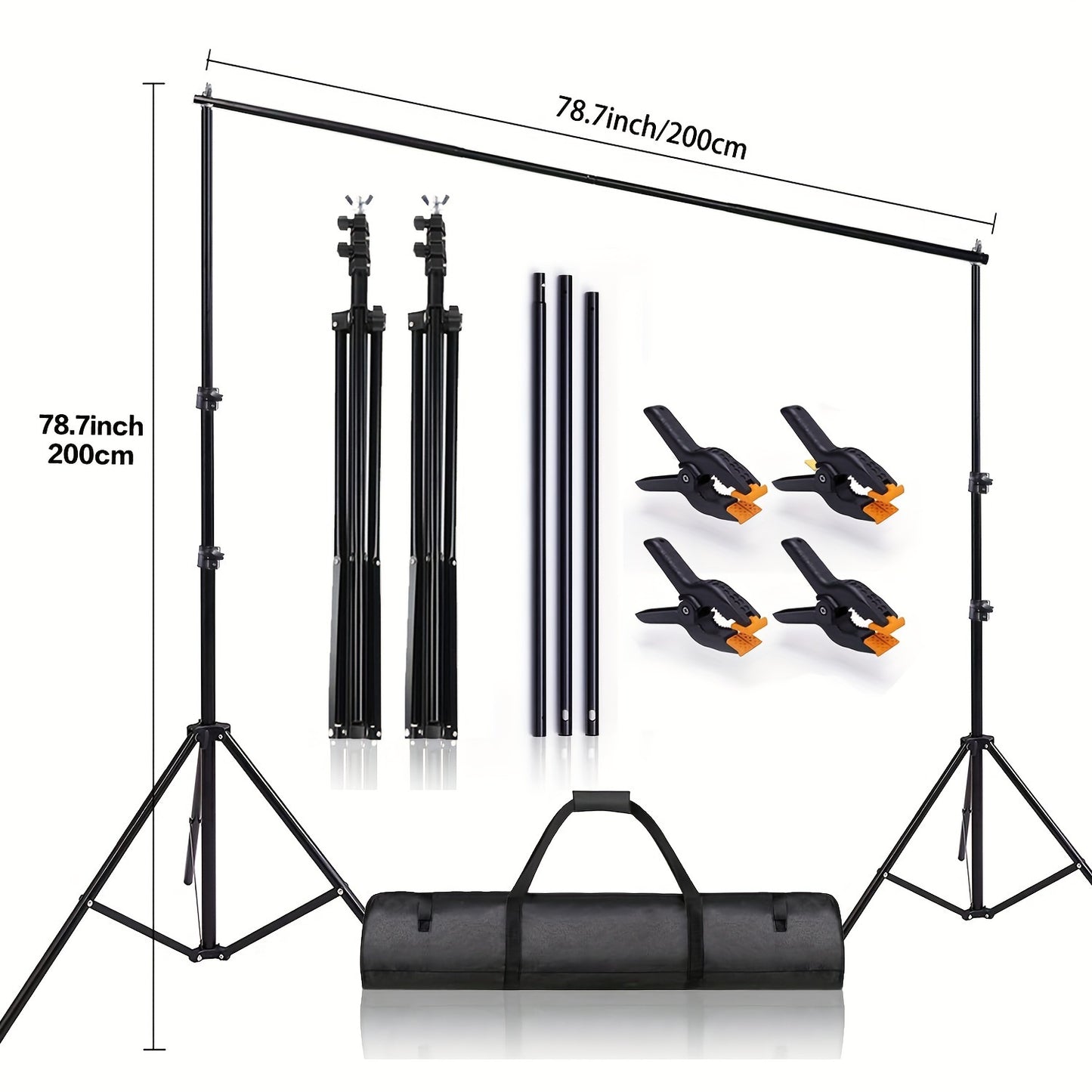 Adjustable backdrop stand for photo studio, parties, weddings - 7x7ft/2x2m with 3 crossbars, 4 clamps, and balloon arch support kit.