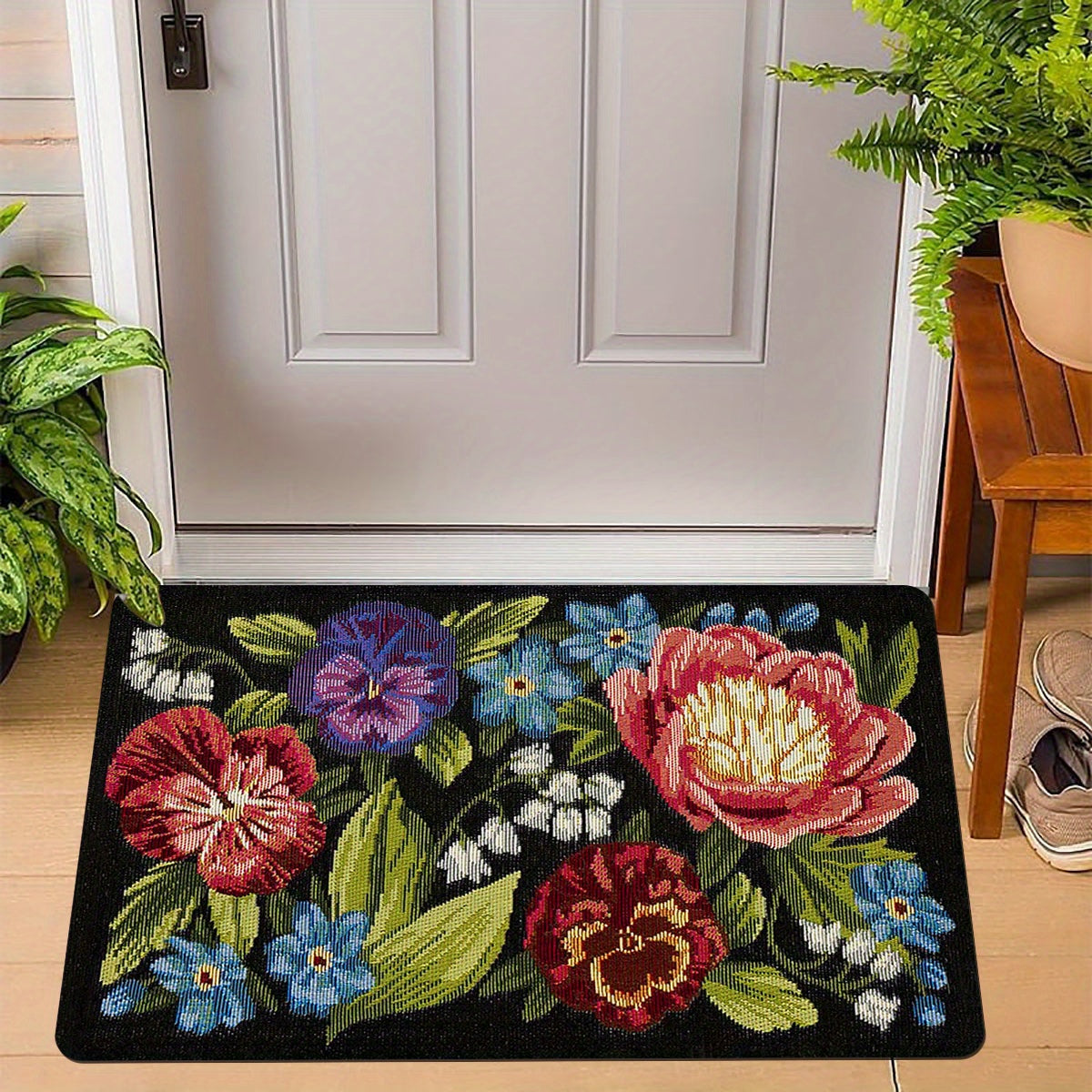 Get your hands on this Floral Retro Pixel Print Entrance Mat! Made with non-slip, stain-resistant polyester and a sponge backing, this rug is perfect for both indoor and outdoor use. Ideal for the kitchen, laundry room, and bathroom, this mat features a