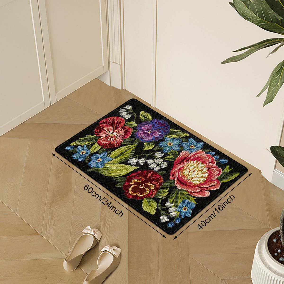 Get your hands on this Floral Retro Pixel Print Entrance Mat! Made with non-slip, stain-resistant polyester and a sponge backing, this rug is perfect for both indoor and outdoor use. Ideal for the kitchen, laundry room, and bathroom, this mat features a