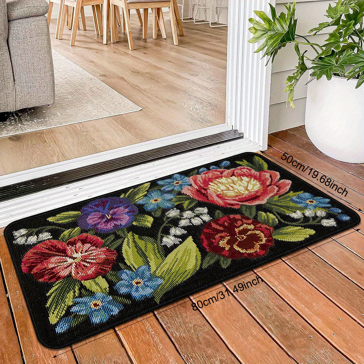 Get your hands on this Floral Retro Pixel Print Entrance Mat! Made with non-slip, stain-resistant polyester and a sponge backing, this rug is perfect for both indoor and outdoor use. Ideal for the kitchen, laundry room, and bathroom, this mat features a