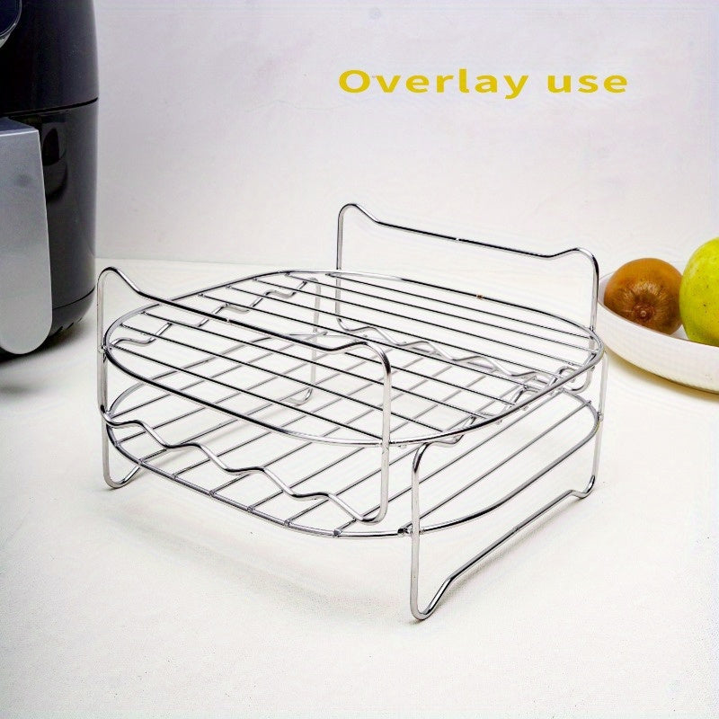 Air Fryer Rack made of 430 Stainless Steel with 4 Roast Meat Picks, perfect for grilling and frying. Great accessory for your oven, microwave, or baking needs in the kitchen.