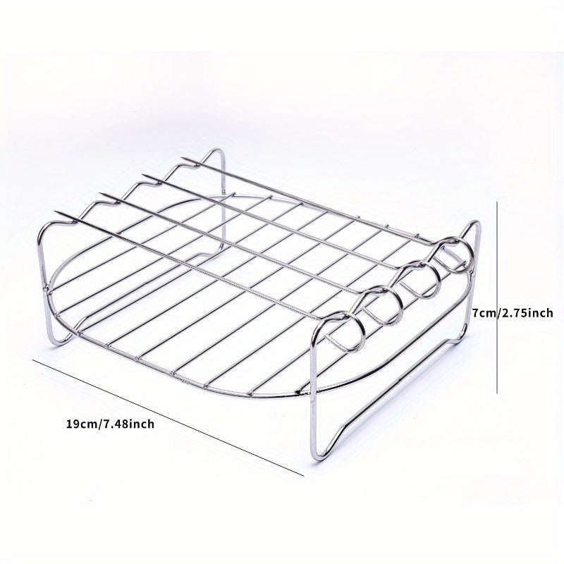 Air Fryer Rack made of 430 Stainless Steel with 4 Roast Meat Picks, perfect for grilling and frying. Great accessory for your oven, microwave, or baking needs in the kitchen.