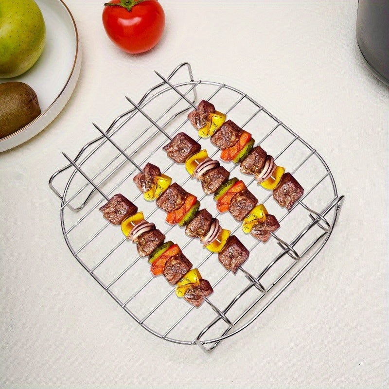 Air Fryer Rack made of 430 Stainless Steel with 4 Roast Meat Picks, perfect for grilling and frying. Great accessory for your oven, microwave, or baking needs in the kitchen.