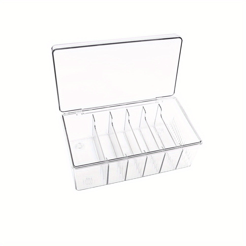 Clear acrylic storage box with secure lid for nails and eyelashes, dustproof with compartments for beauty tools.