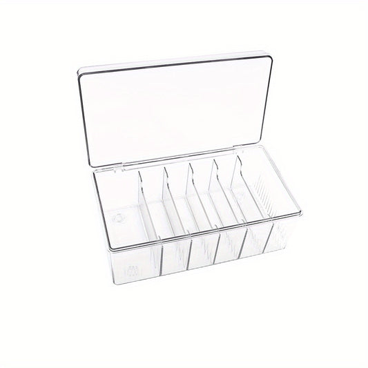 Clear acrylic storage box with secure lid for nails and eyelashes, dustproof with compartments for beauty tools.