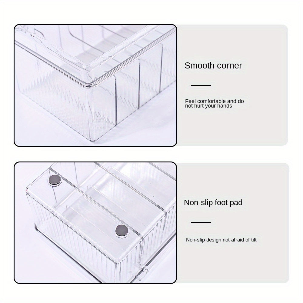 Clear acrylic storage box with secure lid for nails and eyelashes, dustproof with compartments for beauty tools.