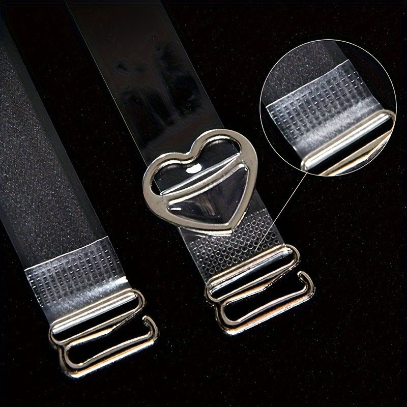 4 transparent detachable bra straps with heart buckles, adjustable elastic non-slip straps for women's underwear and accessories.