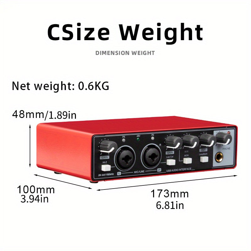 2-channel audio interface sound card with display, recording studio mixer for electric guitar on-site recording, 24Bit/196kHz for music recording, XLR interface with 48 phantom power