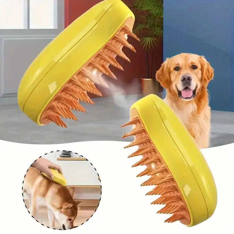 3-in-1 USB Rechargeable Steam Brush for Cats & Dogs - Self-Cleaning, Massage & Deshedding Tool