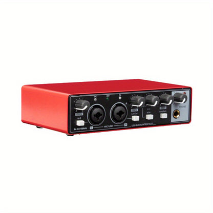 Professional 2-kanalli Audio Interface Sound Card, yuqori sifatli yozuvlar uchun yozuv studiyalarida yoki joyida foydalanish uchun mo'ljallangan. 24Bit/196kHz rezolyutsiyasi, 48v fantom bilan XLR interfeysi mavjud.