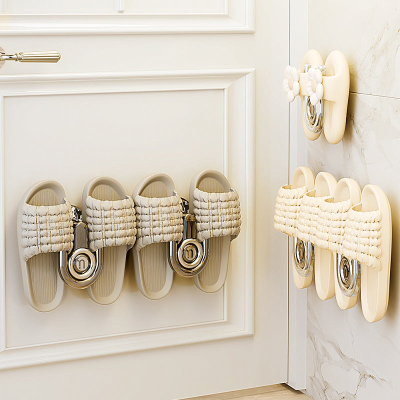 Simple Installation Wall-Mounted Slipper Rack - No Drilling Needed, Convenient Water-Draining Design for Bathroom Shoe Storage, Organizer for Shoe Storage.