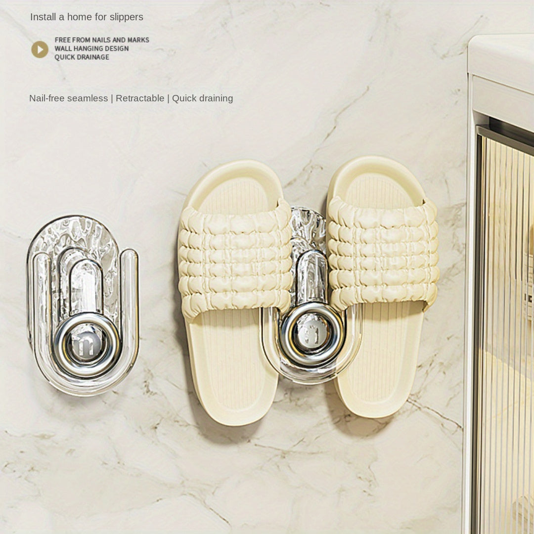 Simple Installation Wall-Mounted Slipper Rack - No Drilling Needed, Convenient Water-Draining Design for Bathroom Shoe Storage, Organizer for Shoe Storage.