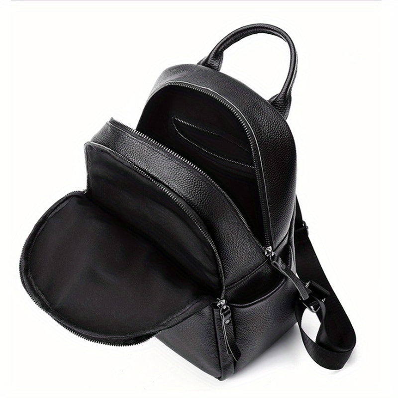 Vintage Faux Leather Backpack for Women with Large Capacity, Black Travel Bagpack and Storage Bag