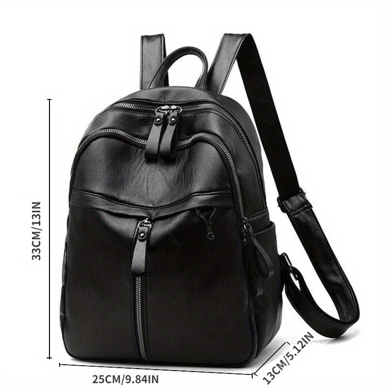 Vintage Faux Leather Backpack for Women with Large Capacity, Black Travel Bagpack and Storage Bag