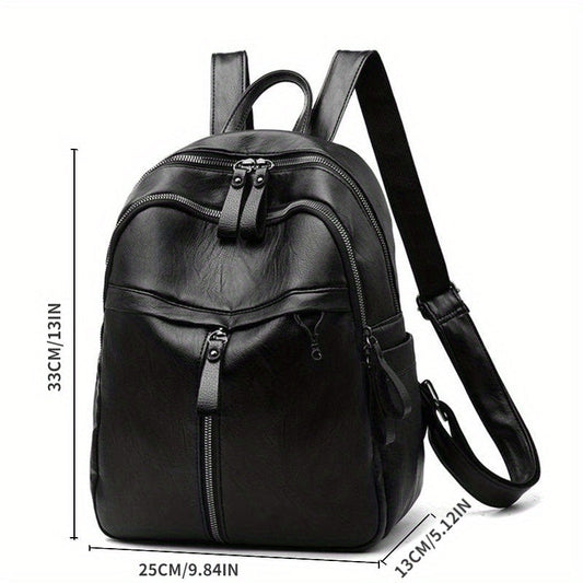 Vintage Faux Leather Backpack for Women with Large Capacity, Black Travel Bagpack and Storage Bag