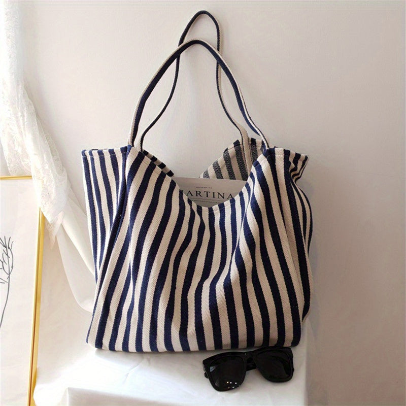 Stylish Striped Canvas Tote Bag - Roomy and Flexible - Perfect for Work, School, or Outing