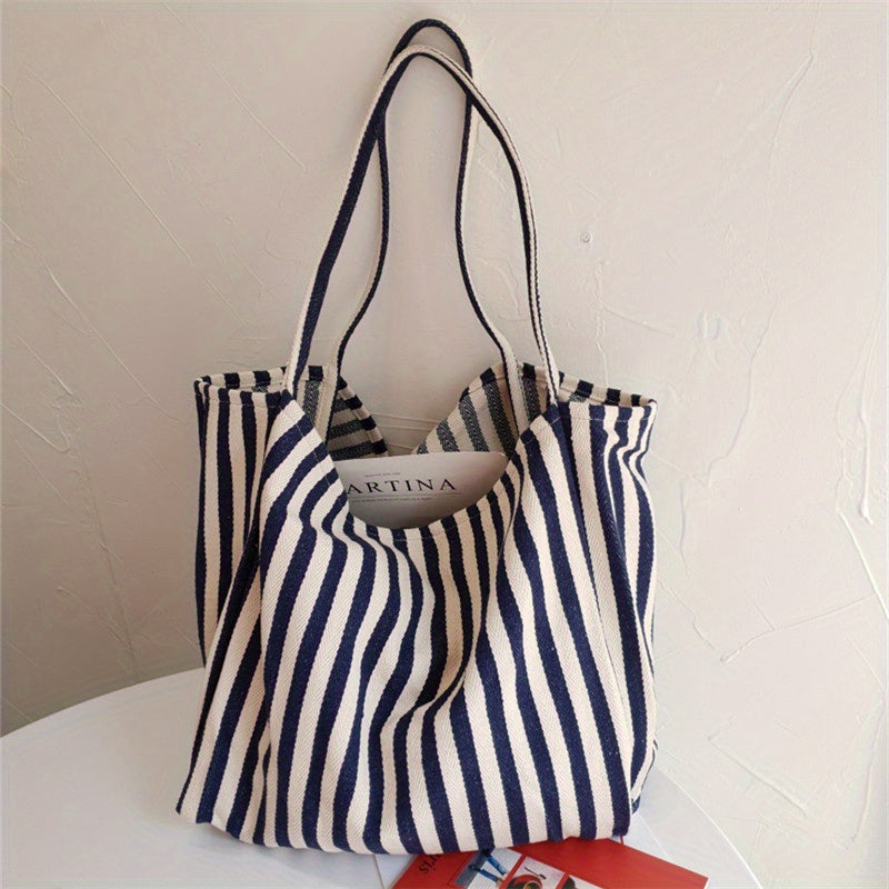 Stylish Striped Canvas Tote Bag - Roomy and Flexible - Perfect for Work, School, or Outing