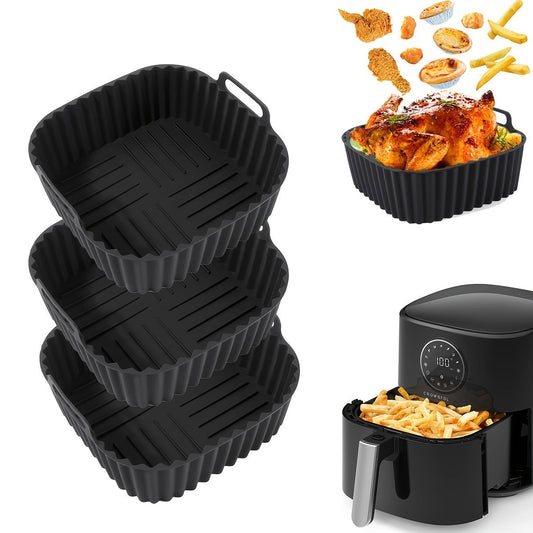 Silicone Air Fryer Liner with Non-Stick Coating - 20.32cm Square, Durable & Washable - Compatible with 4-7 Qt Air Fryers, Safe for Oven & Microwave - Great for Health-Conscious Cooking