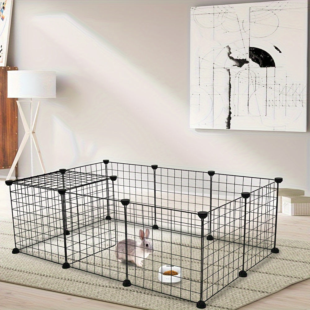 12-piece pet playpen for small animals; indoor portable metal wire partition for rabbits; assembled kennel crate fence tent.