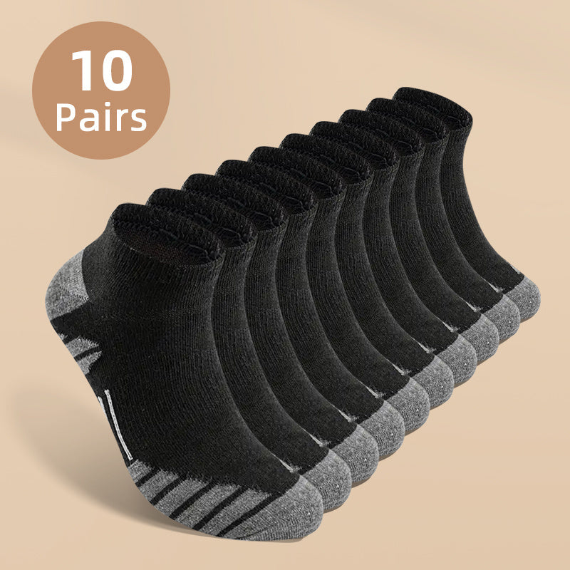 Men's low cut socks, anti-odor and sweat absorption, suitable for daily and outdoor wear in all seasons. Comes in a pack of 10 or 20 pairs. Comfortable and breathable.