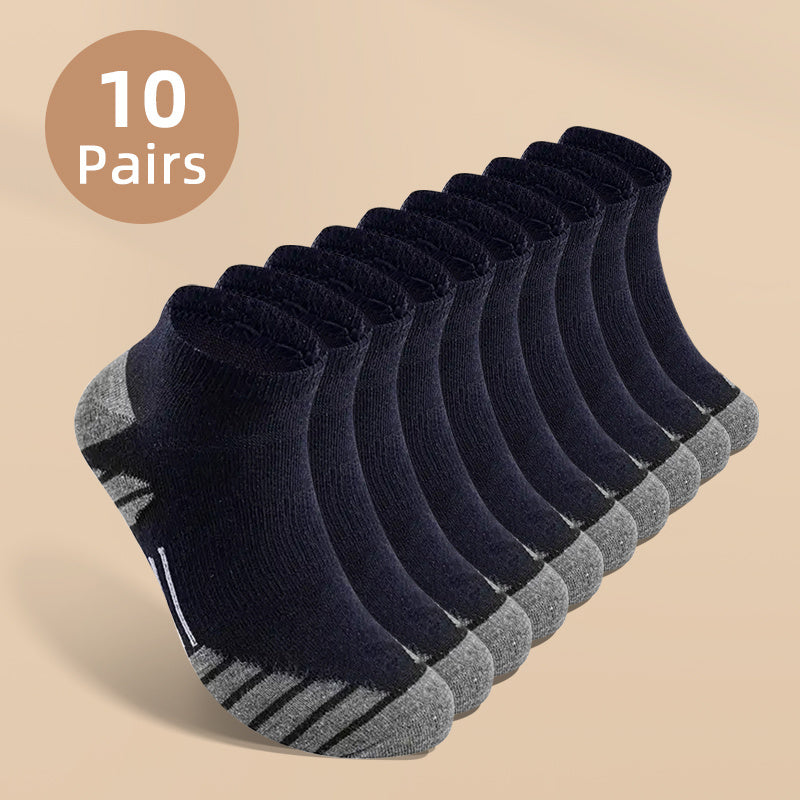 Men's low cut socks, anti-odor and sweat absorption, suitable for daily and outdoor wear in all seasons. Comes in a pack of 10 or 20 pairs. Comfortable and breathable.