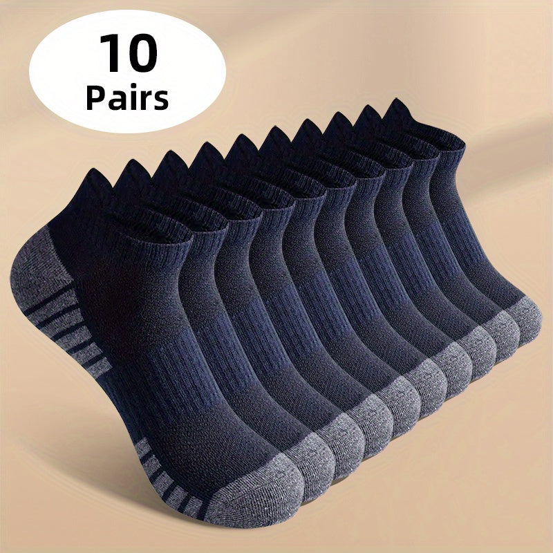 10 pairs of men's knitted low cut socks for daily wear in spring and summer, with anti-odor and sweat absorption features.