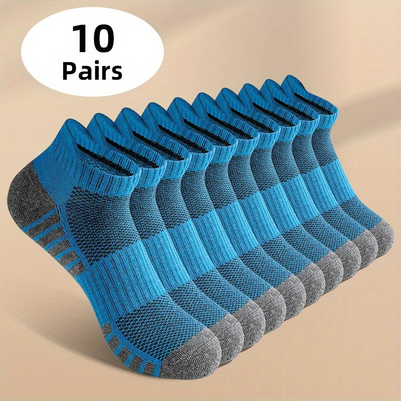 10 pairs of men's knitted low cut socks for daily wear in spring and summer, with anti-odor and sweat absorption features.