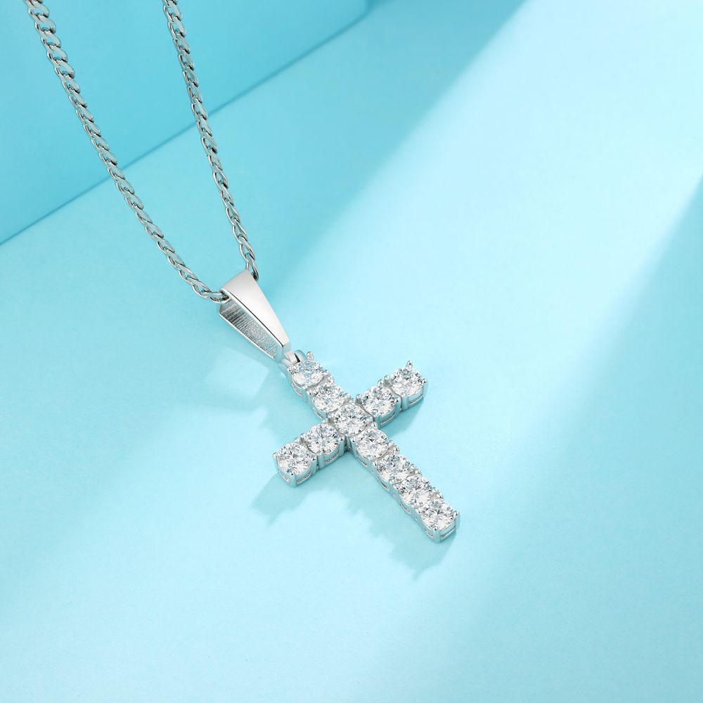 Sterling Silver Moissanite Cross Necklace Pendant for Wedding Bride and Groom Halloween Matching Dress Banquet, Hypoallergenic and Elegant. Perfect for Mature Wind Honeymoon Vacation, Birthday, Anniversary, Valentine's Day. Comes with Gift Box