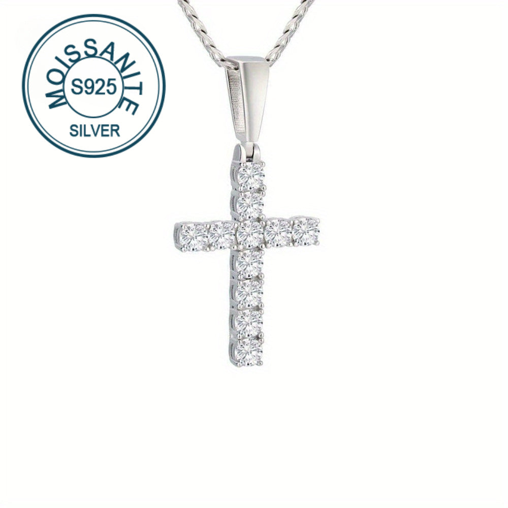 Sterling Silver Moissanite Cross Necklace Pendant for Wedding Bride and Groom Halloween Matching Dress Banquet, Hypoallergenic and Elegant. Perfect for Mature Wind Honeymoon Vacation, Birthday, Anniversary, Valentine's Day. Comes with Gift Box