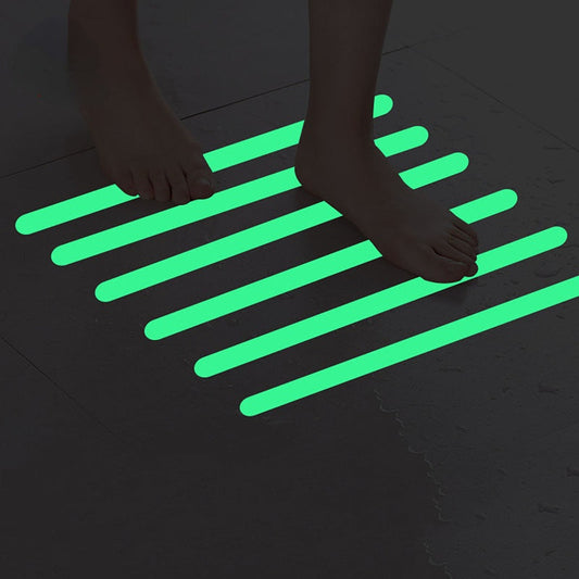 24 pieces of glowing non-slip stickers for bathtubs, showers, boats, stairs, pool safety. These adhesive treads glow in the dark for added visibility.