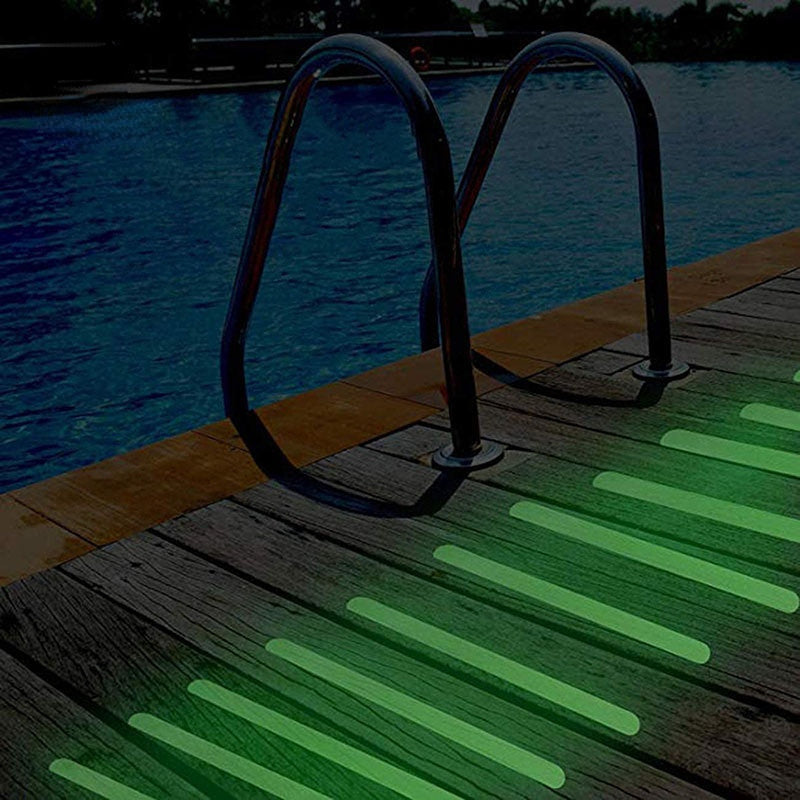 24 pieces of glowing non-slip stickers for bathtubs, showers, boats, stairs, pool safety. These adhesive treads glow in the dark for added visibility.