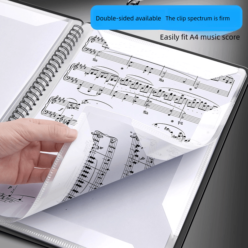 20/30 Page Extended Piano Sheet Music Folder, A4 Size Black Double-sided Writing Choir Folder for Marching Band Piano