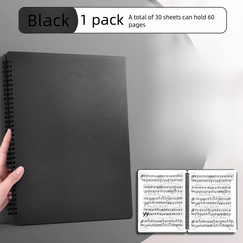 20/30 Page Extended Piano Sheet Music Folder, A4 Size Black Double-sided Writing Choir Folder for Marching Band Piano