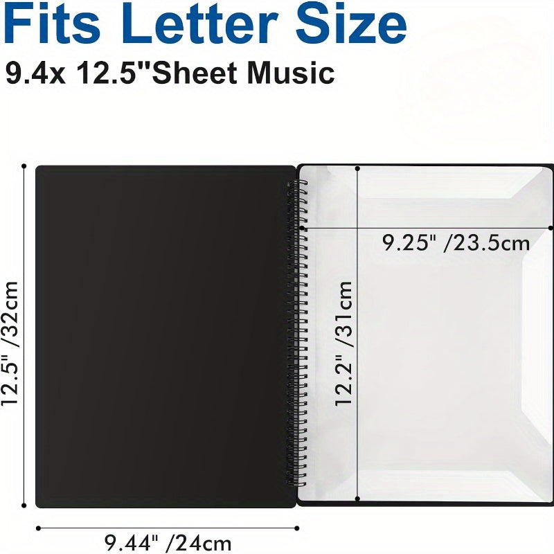 20/30 Page Extended Piano Sheet Music Folder, A4 Size Black Double-sided Writing Choir Folder for Marching Band Piano