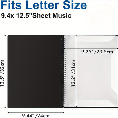 20/30 Page Extended Piano Sheet Music Folder, A4 Size Black Double-sided Writing Choir Folder for Marching Band Piano