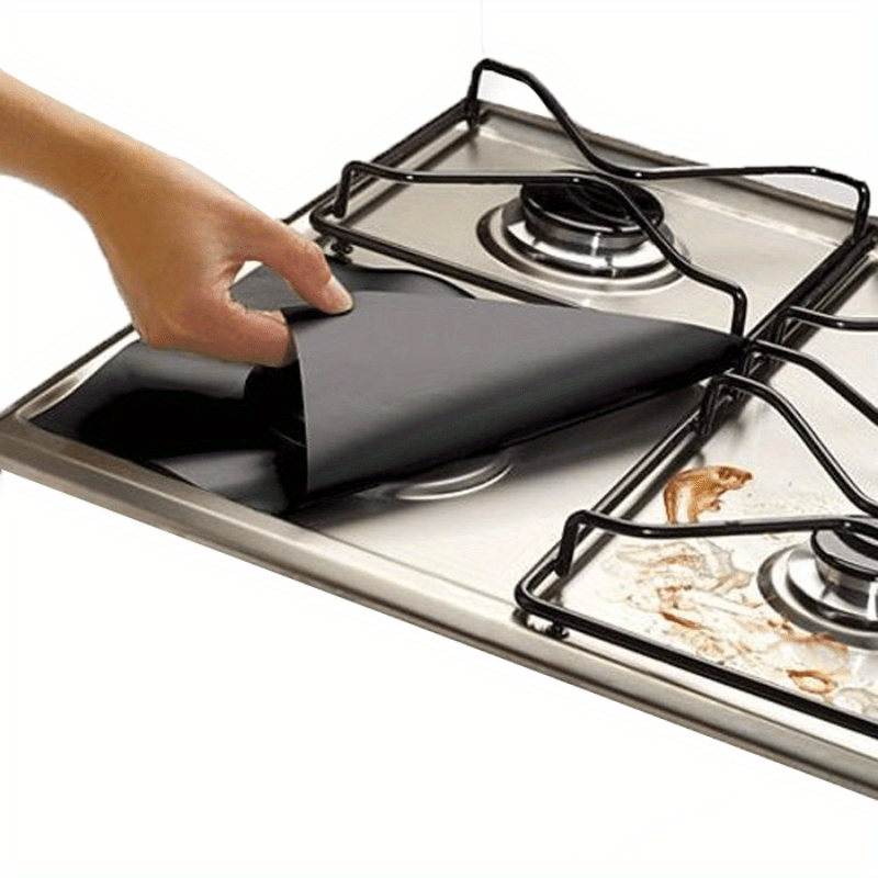 Pack of three reusable gas stove burner protector pads, with a thickness of 0.15mm. These pads are non-slip, BPA & BPS free, easy to clean kitchen accessories that require no electricity.