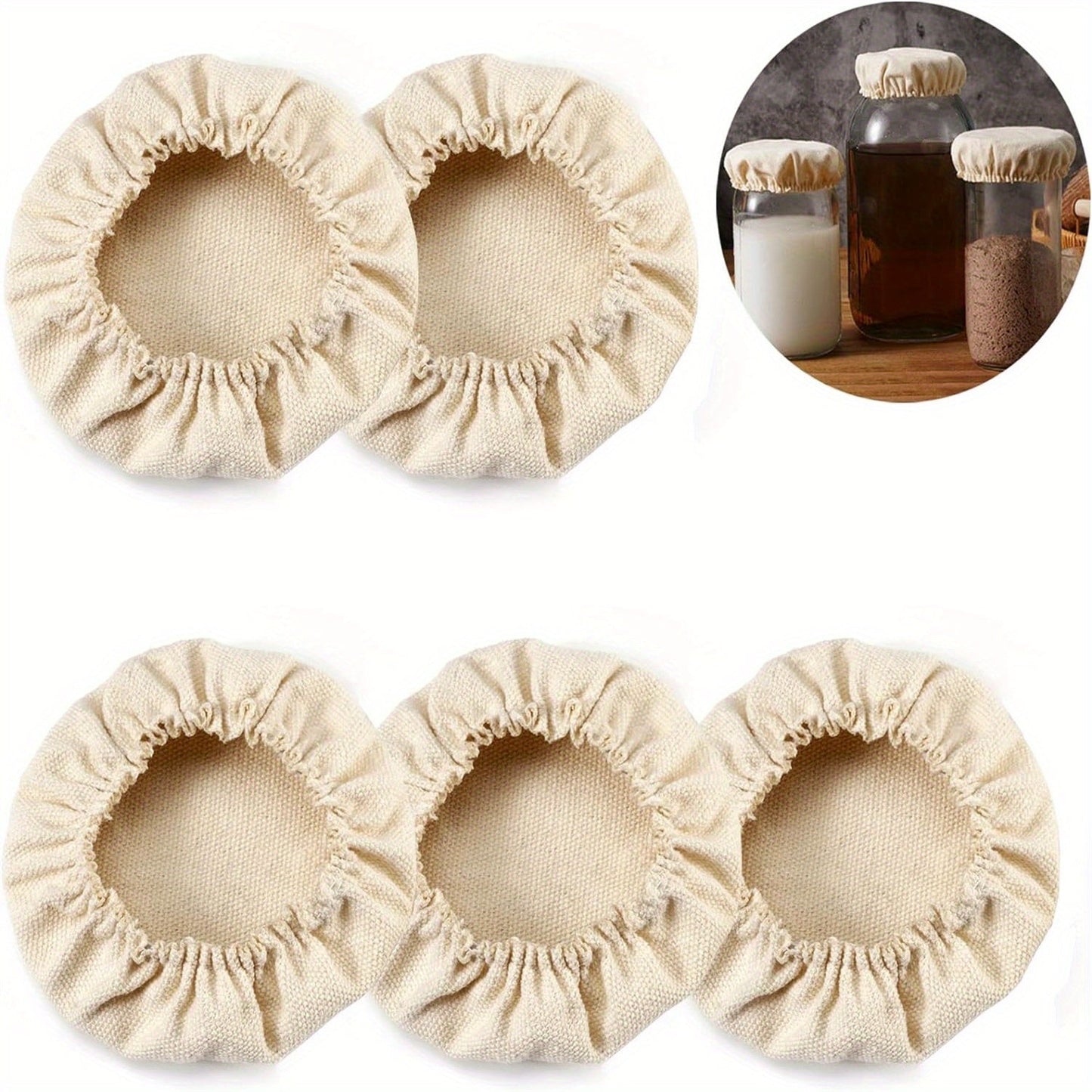 Set of 5 Multi-Layer Fabric Covers for Fermenting Sourdough, Kombucha & Cheese - Designed to Fit Jars with 7.62-10.16cm Openings, Must-Have Kitchen Tools