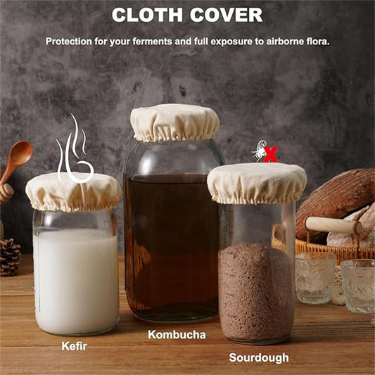 Set of 5 Multi-Layer Fabric Covers for Fermenting Sourdough, Kombucha & Cheese - Designed to Fit Jars with 7.62-10.16cm Openings, Must-Have Kitchen Tools