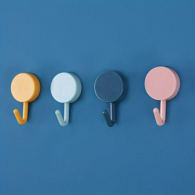 Ten self-adhesive wall hooks in a contemporary style that do not require electricity. These strong hangers are perfect for bedroom, bathroom, and kitchen use. They have a polished finish and are easy to install.